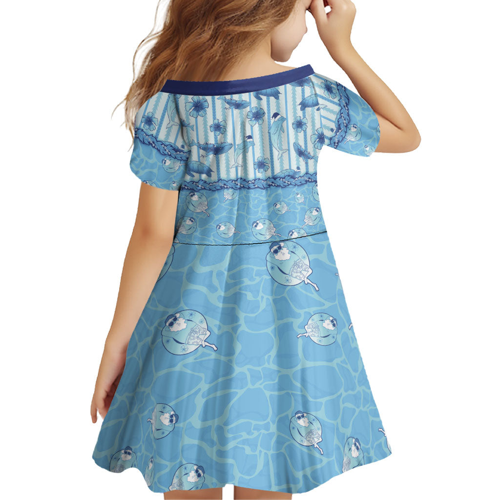 Hawaii Christmas In July Family Matching Off Shoulder Short Dress and Hawaiian Shirt Sky Blue Mele Kalikimaka Sea Animals DT05 - Polynesian Pride