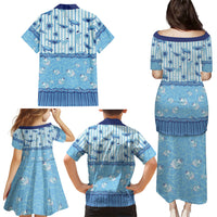 Hawaii Christmas In July Family Matching Puletasi and Hawaiian Shirt Sky Blue Mele Kalikimaka Sea Animals DT05 - Polynesian Pride