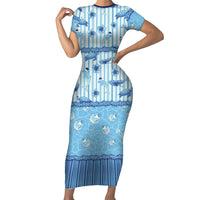 Hawaii Christmas In July Family Matching Short Sleeve Bodycon Dress and Hawaiian Shirt Sky Blue Mele Kalikimaka Sea Animals DT05 Mom's Dress Blue - Polynesian Pride