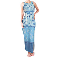 Hawaii Christmas In July Family Matching Tank Maxi Dress and Hawaiian Shirt Sky Blue Mele Kalikimaka Sea Animals DT05 Mom's Dress Blue - Polynesian Pride