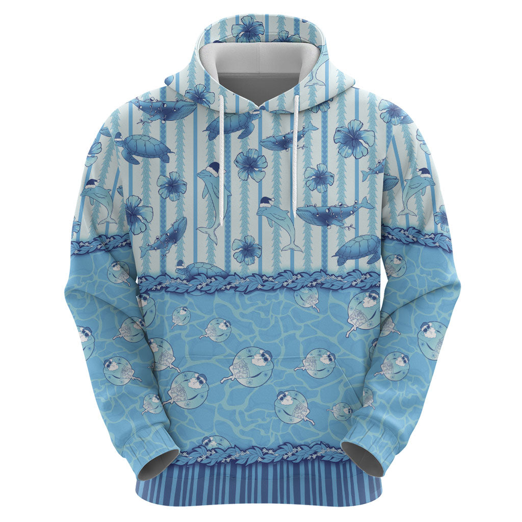 Hawaii Christmas In July Hoodie Sky Blue Mele Kalikimaka Sea Animals DT05 - Polynesian Pride