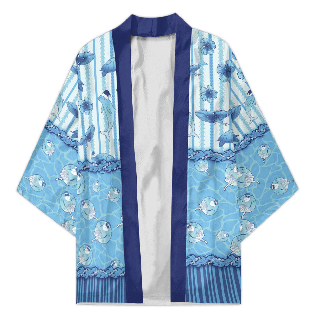 Hawaii Christmas In July Kimono Sky Blue Mele Kalikimaka Sea Animals