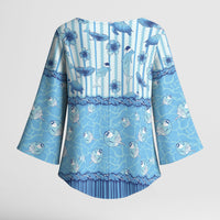 Hawaii Christmas In July Kimono Sleeve Blouse Sky Blue Mele Kalikimaka Sea Animals