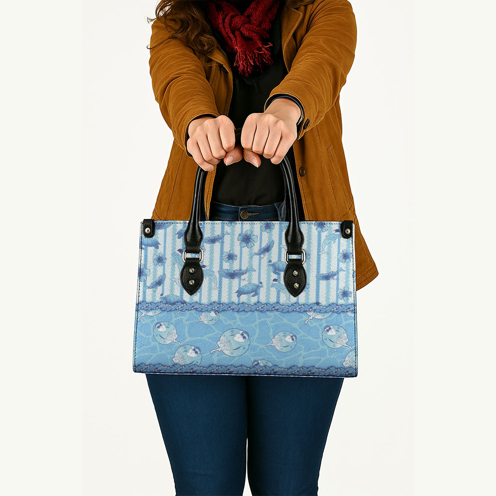 Hawaii Christmas In July Leather Bag Sky Blue Mele Kalikimaka Sea Animals
