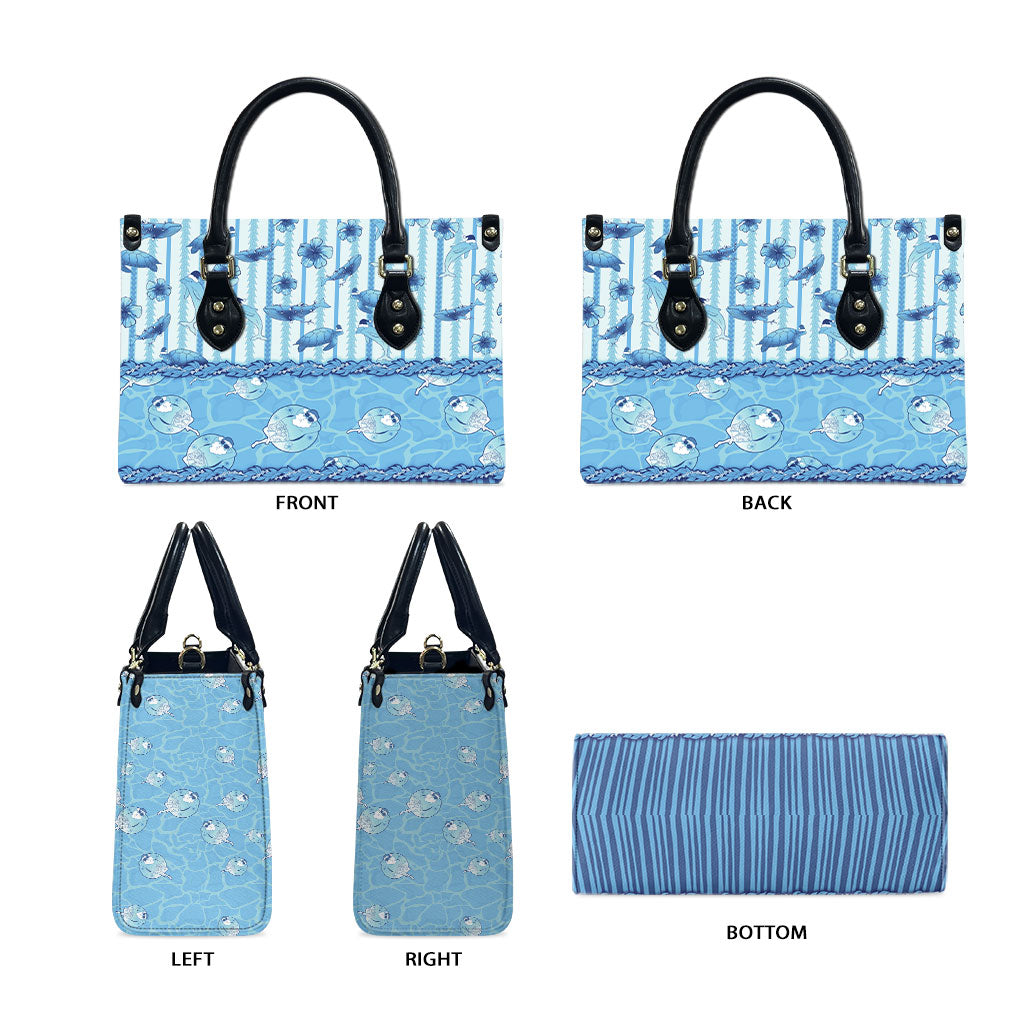 Hawaii Christmas In July Leather Bag Sky Blue Mele Kalikimaka Sea Animals