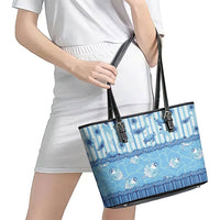 Hawaii Christmas In July Leather Tote Bag Sky Blue Mele Kalikimaka Sea Animals