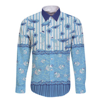 Hawaii Christmas In July Long Sleeve Button Shirt Sky Blue Mele Kalikimaka Sea Animals
