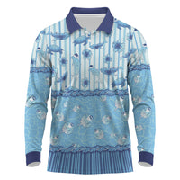 Hawaii Christmas In July Long Sleeve Polo Shirt Sky Blue Mele Kalikimaka Sea Animals DT05 Blue - Polynesian Pride