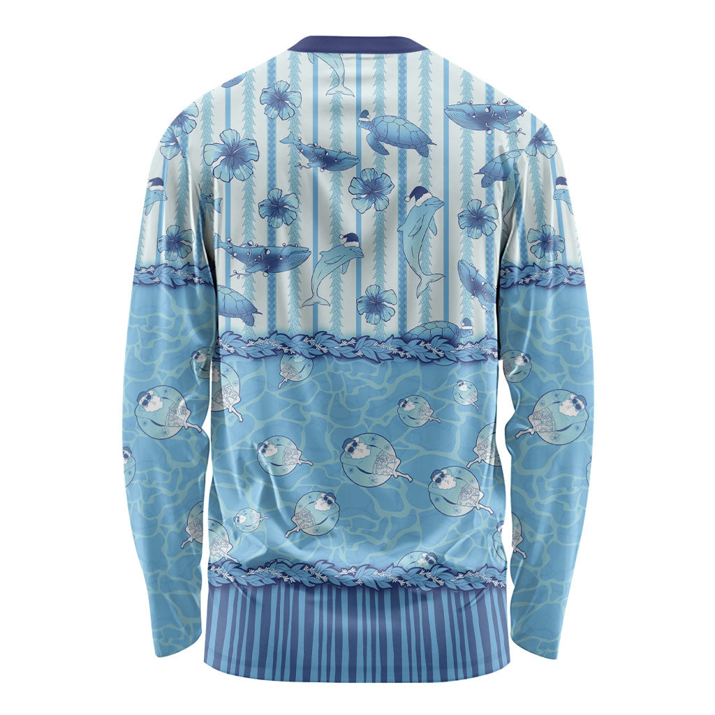 Hawaii Christmas In July Long Sleeve Shirt Sky Blue Mele Kalikimaka Sea Animals DT05 - Polynesian Pride
