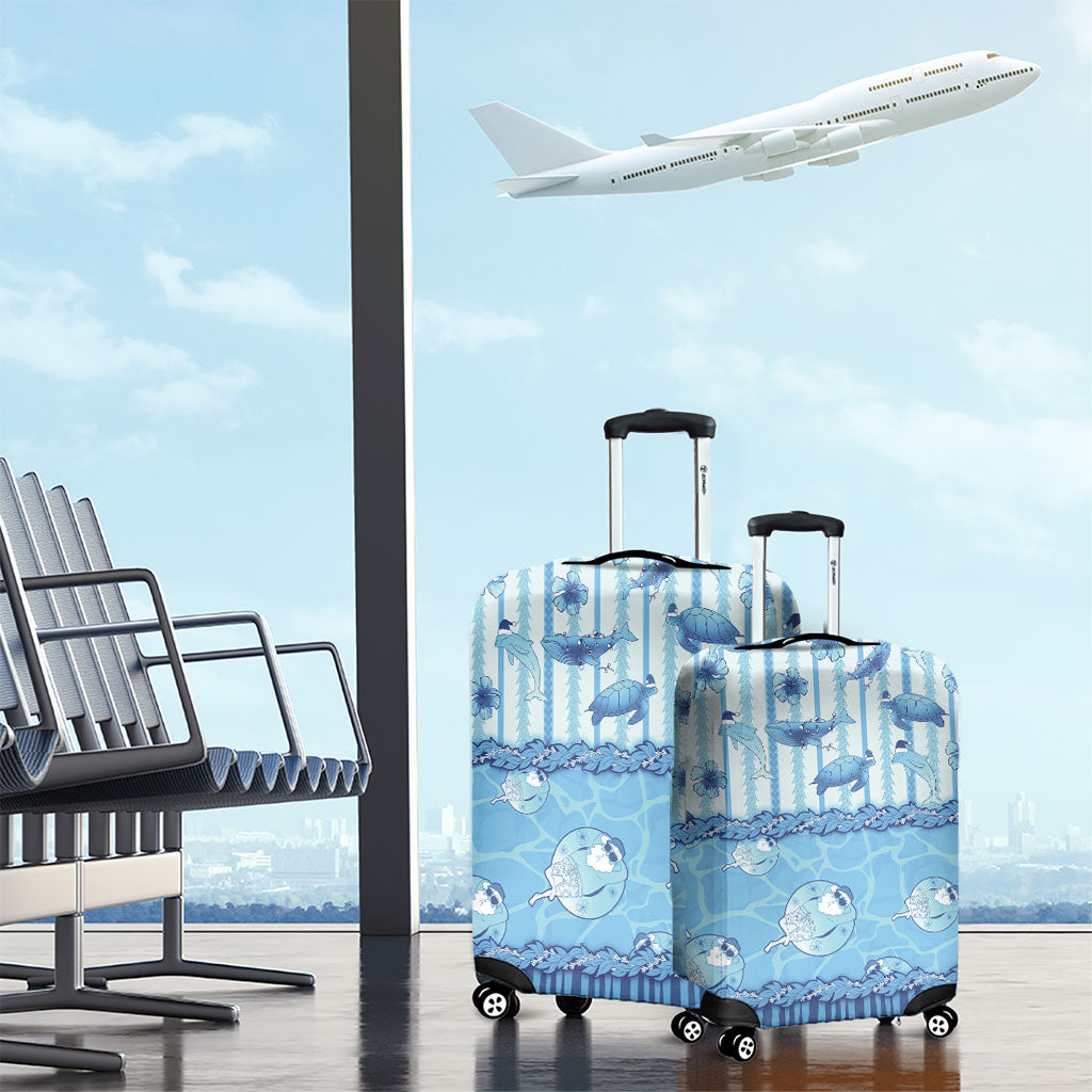 Hawaii Christmas In July Luggage Cover Sky Blue Mele Kalikimaka Sea Animals DT05 - Polynesian Pride