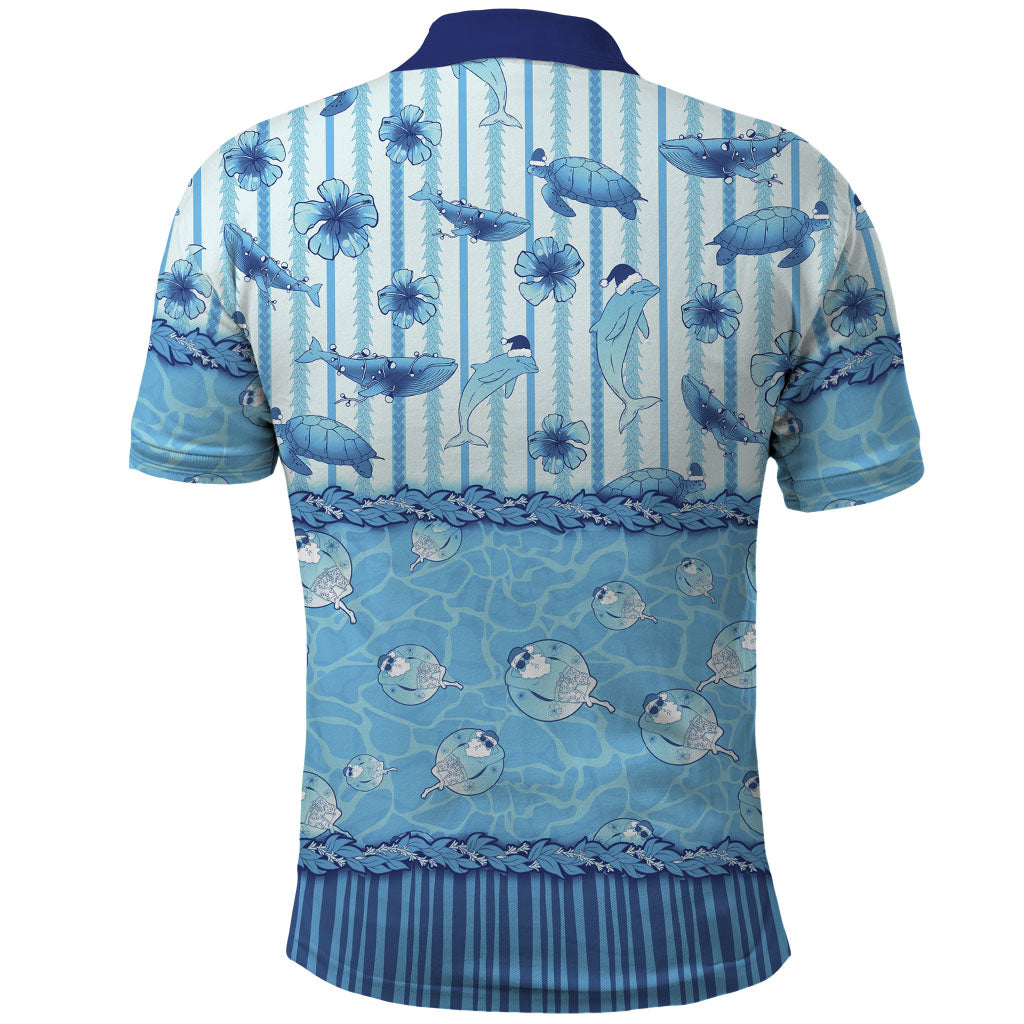 Hawaii Christmas In July Polo Shirt Sky Blue Mele Kalikimaka Sea Animals DT05 - Polynesian Pride