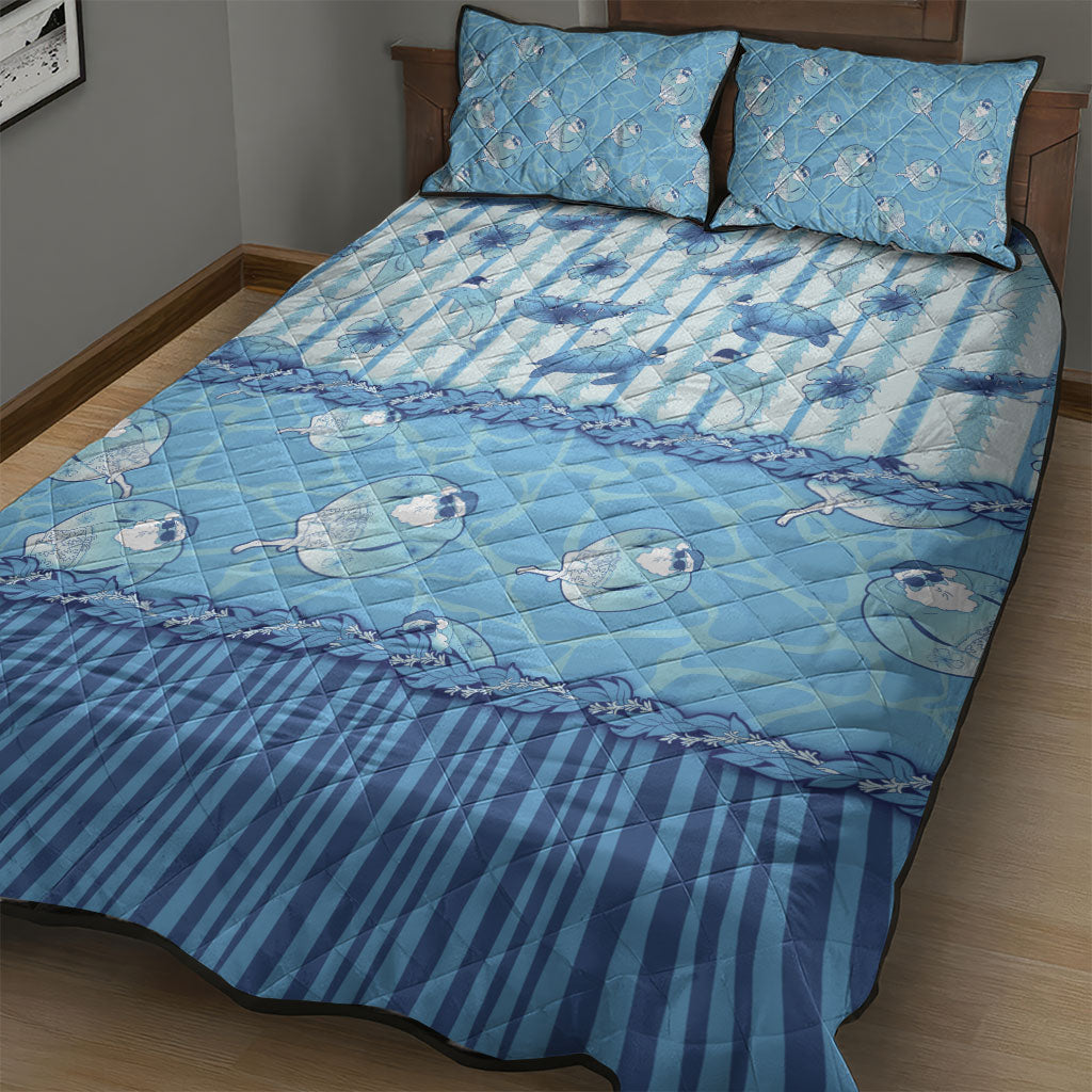 Hawaii Christmas In July Quilt Bed Set Sky Blue Mele Kalikimaka Sea Animals