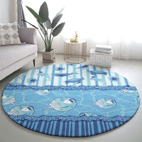 Hawaii Christmas In July Round Carpet Sky Blue Mele Kalikimaka Sea Animals