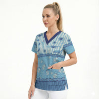 Hawaii Christmas In July Scrub Top Sky Blue Mele Kalikimaka Sea Animals