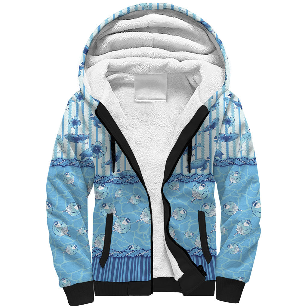 Hawaii Christmas In July Sherpa Hoodie Sky Blue Mele Kalikimaka Sea Animals DT05 Unisex Blue - Polynesian Pride