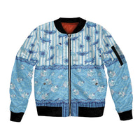 Hawaii Christmas In July Sleeve Zip Bomber Jacket Sky Blue Mele Kalikimaka Sea Animals