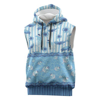 Hawaii Christmas In July Sleeveless Hoodie Sky Blue Mele Kalikimaka Sea Animals DT05 Blue - Polynesian Pride