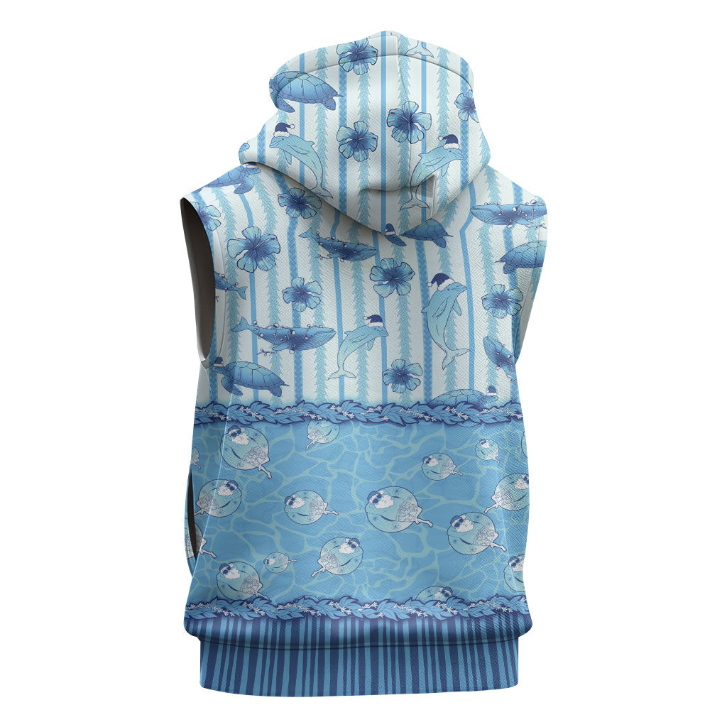 Hawaii Christmas In July Sleeveless Hoodie Sky Blue Mele Kalikimaka Sea Animals DT05 - Polynesian Pride