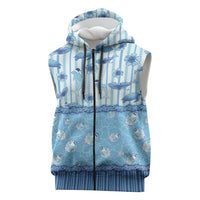 Hawaii Christmas In July Sleeveless Zip Hoodie Sky Blue Mele Kalikimaka Sea Animals DT05 Blue - Polynesian Pride