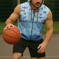 Hawaii Christmas In July Sleeveless Zip Hoodie Sky Blue Mele Kalikimaka Sea Animals DT05 - Polynesian Pride