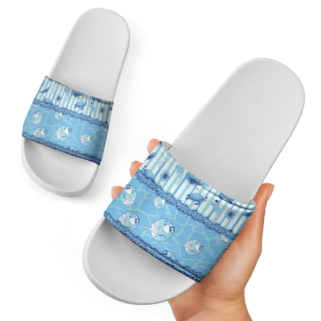 Hawaii Christmas In July Slide Sandals Sky Blue Mele Kalikimaka Sea Animals