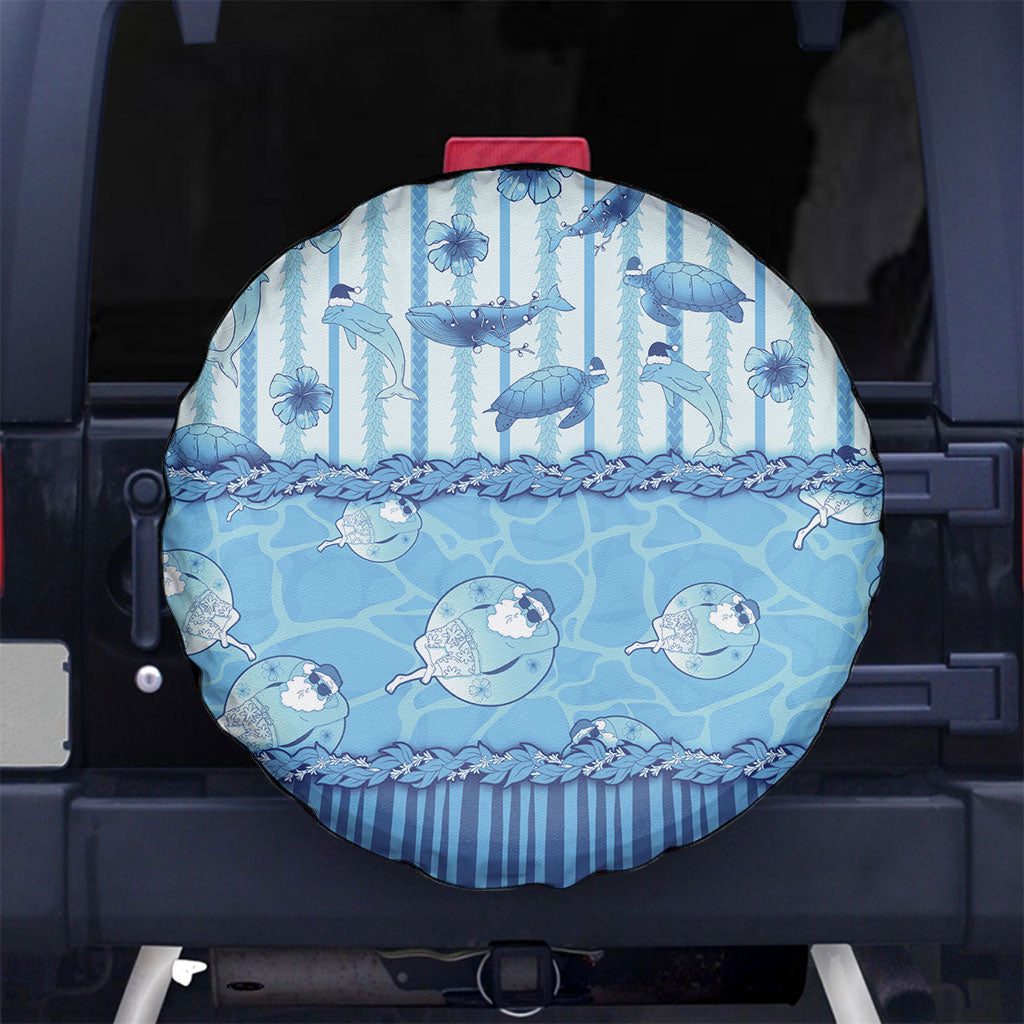Hawaii Christmas In July Spare Tire Cover Sky Blue Mele Kalikimaka Sea Animals