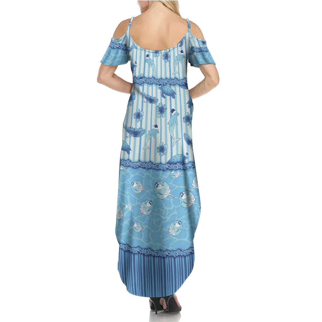 Hawaii Christmas In July Summer Maxi Dress Sky Blue Mele Kalikimaka Sea Animals DT05 - Polynesian Pride