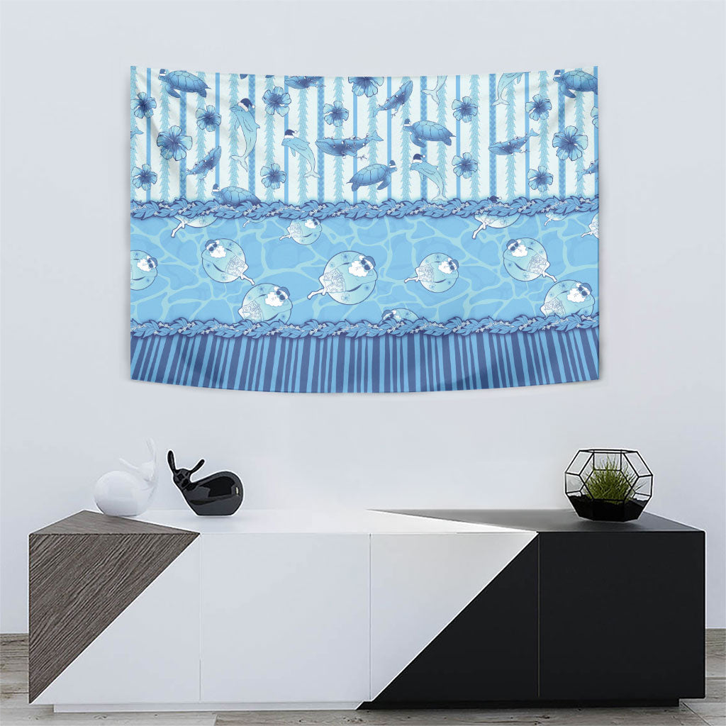 Hawaii Christmas In July Tapestry Sky Blue Mele Kalikimaka Sea Animals