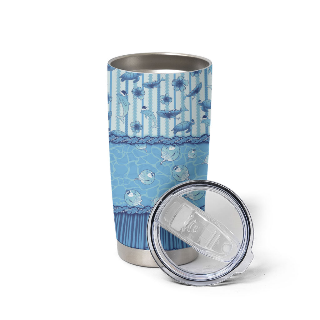 Hawaii Christmas In July Tumbler Cup Sky Blue Mele Kalikimaka Sea Animals DT05 - Polynesian Pride