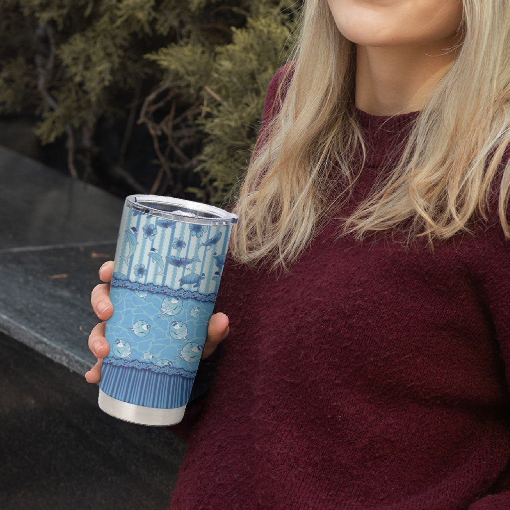 Hawaii Christmas In July Tumbler Cup Sky Blue Mele Kalikimaka Sea Animals DT05 - Polynesian Pride