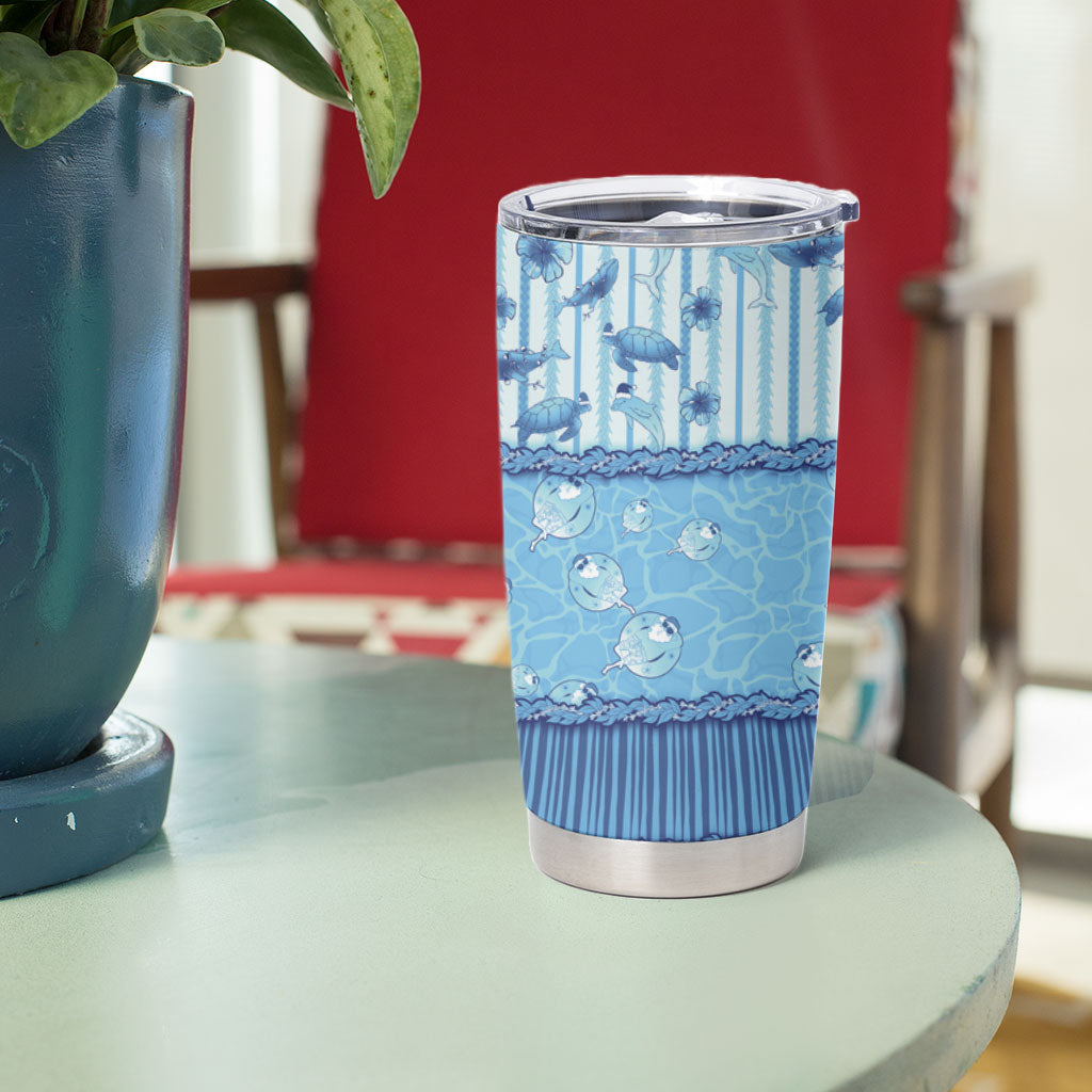 Hawaii Christmas In July Tumbler Cup Sky Blue Mele Kalikimaka Sea Animals DT05 - Polynesian Pride