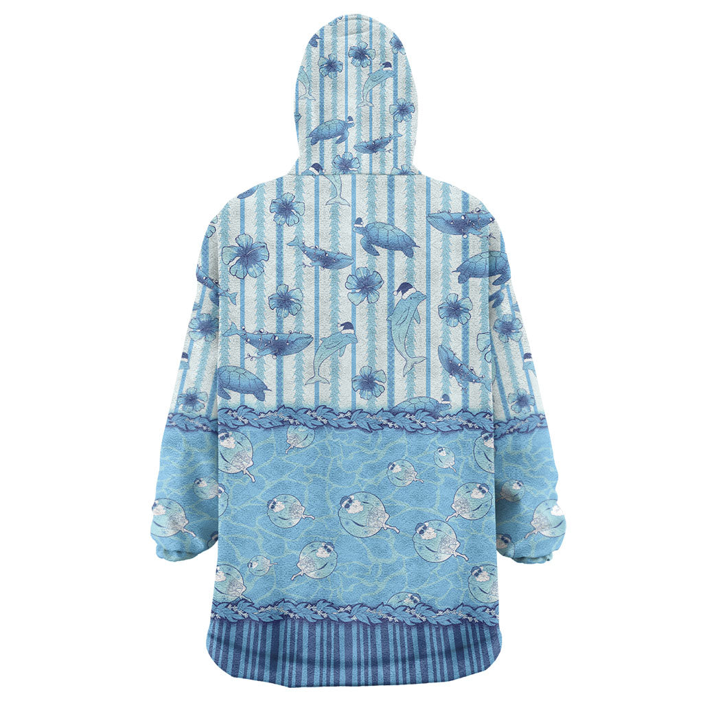 Hawaii Christmas In July Wearable Blanket Hoodie Sky Blue Mele Kalikimaka Sea Animals DT05 - Polynesian Pride