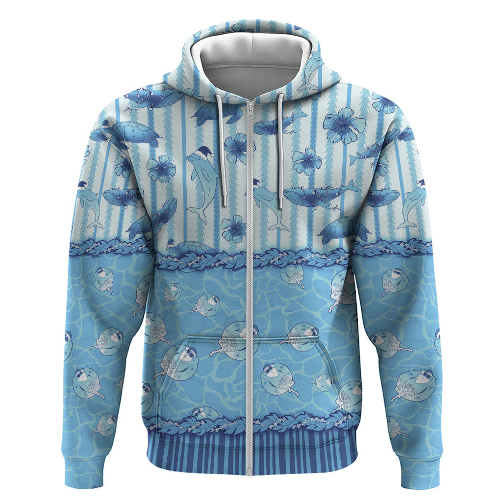 Hawaii Christmas In July Zip Hoodie Sky Blue Mele Kalikimaka Sea Animals
