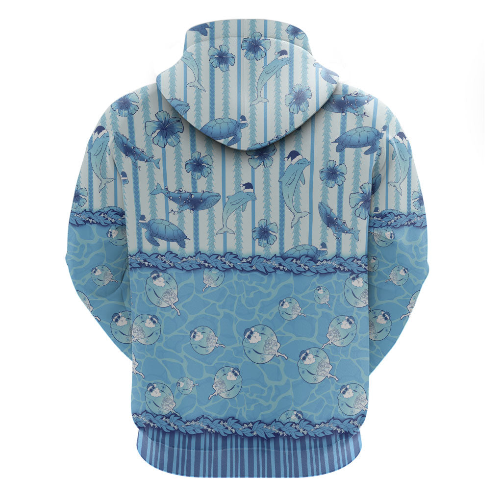Hawaii Christmas In July Zip Hoodie Sky Blue Mele Kalikimaka Sea Animals DT05 - Polynesian Pride
