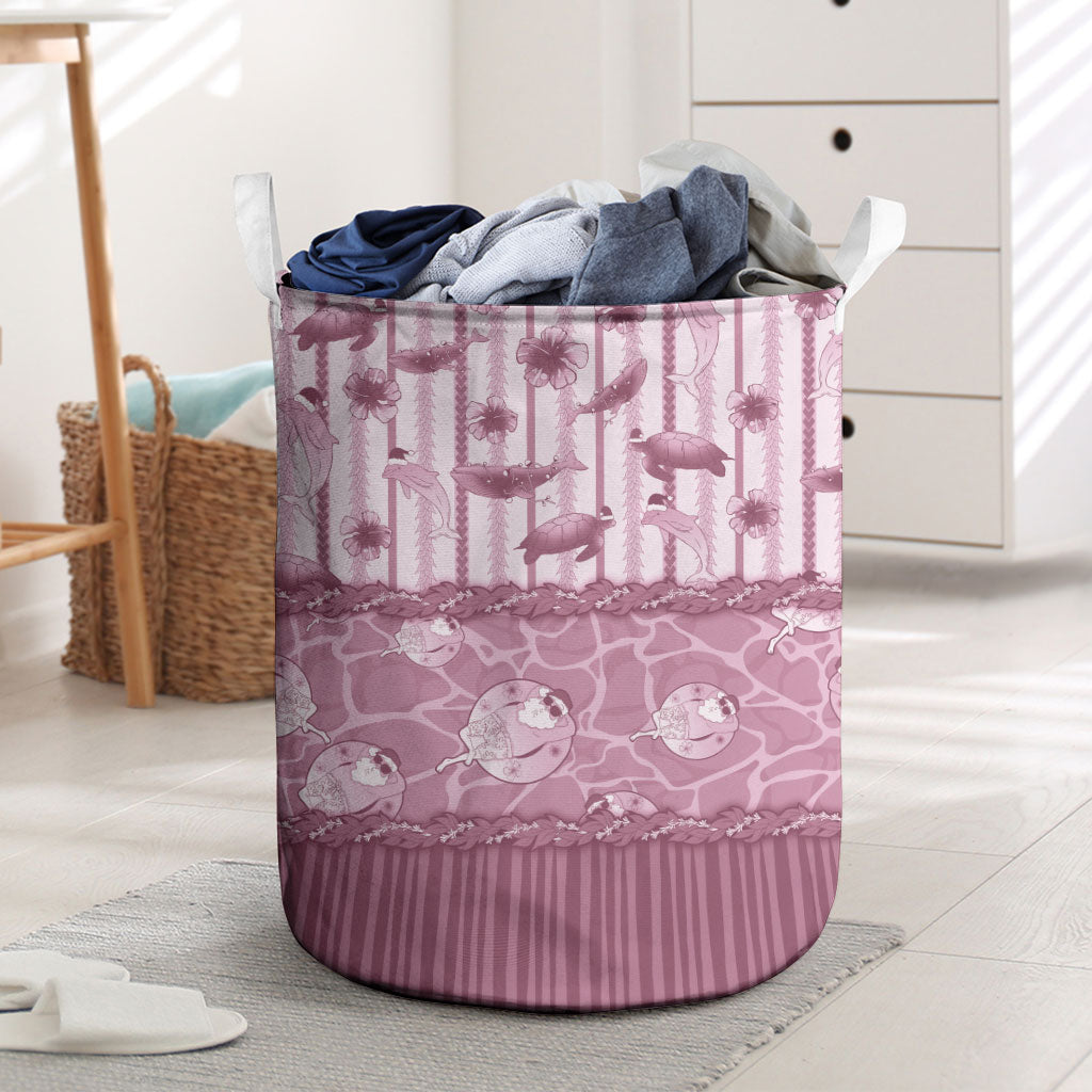 Hawaii Christmas In July Laundry Basket Dusty Pink Mele Kalikimaka Sea Animals