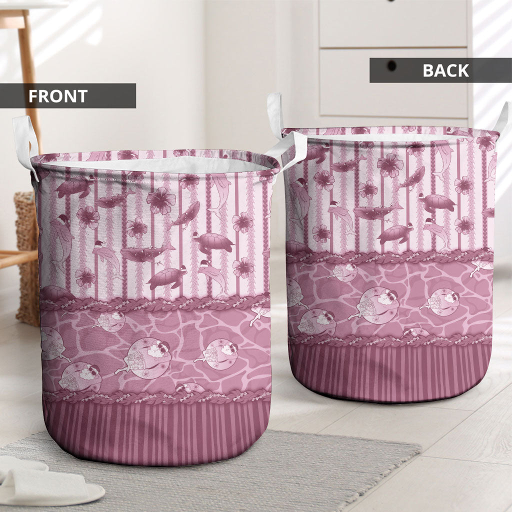 Hawaii Christmas In July Laundry Basket Dusty Pink Mele Kalikimaka Sea Animals