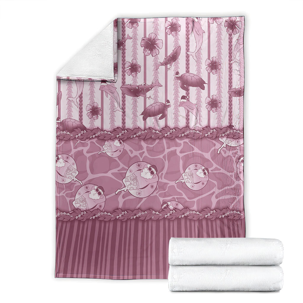 Hawaii Christmas In July Blanket Dusty Pink Mele Kalikimaka Sea Animals