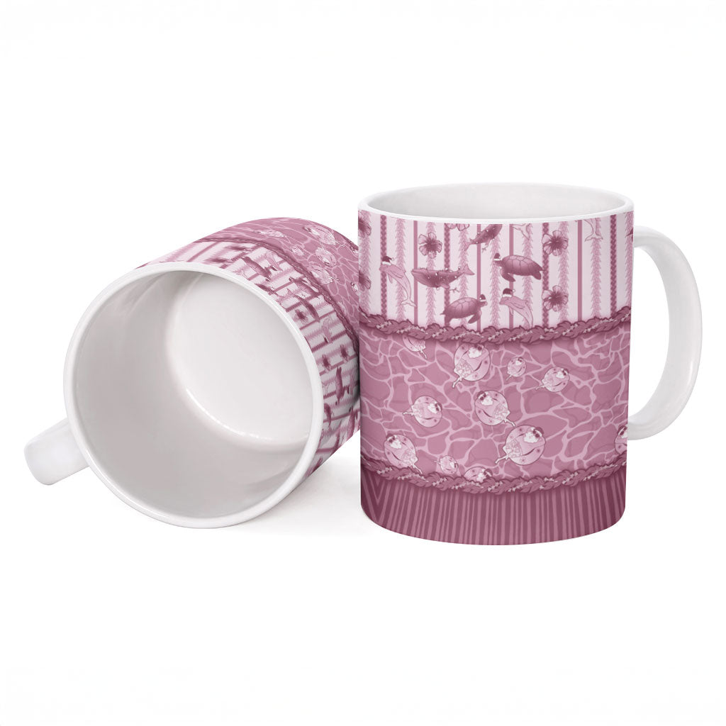 Hawaii Christmas In July Ceramic Mug Dusty Pink Mele Kalikimaka Sea Animals