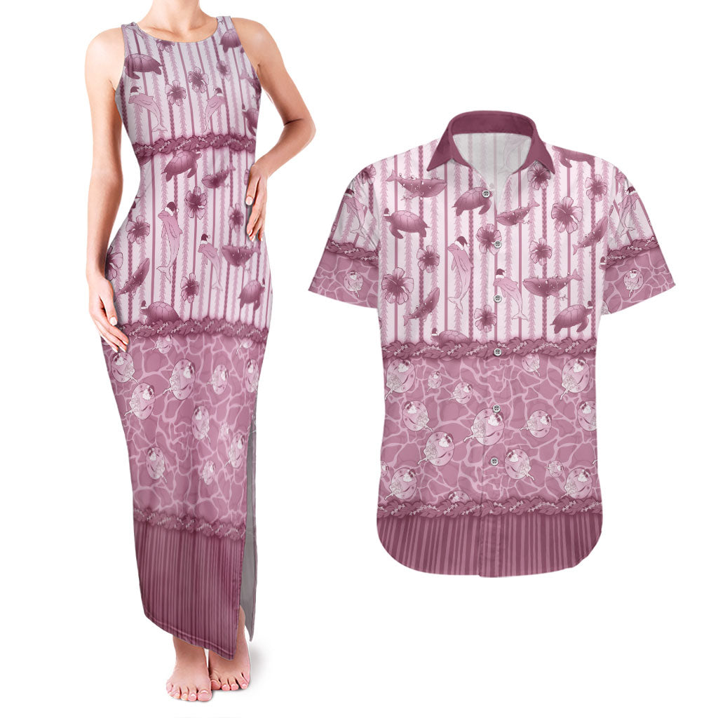 Hawaii Christmas In July Couples Matching Tank Maxi Dress and Hawaiian Shirt Dusty Pink Mele Kalikimaka Sea Animals DT05 Pink - Polynesian Pride