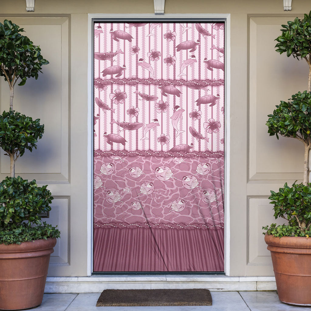 Hawaii Christmas In July Door Cover Dusty Pink Mele Kalikimaka Sea Animals DT05 Pink - Polynesian Pride