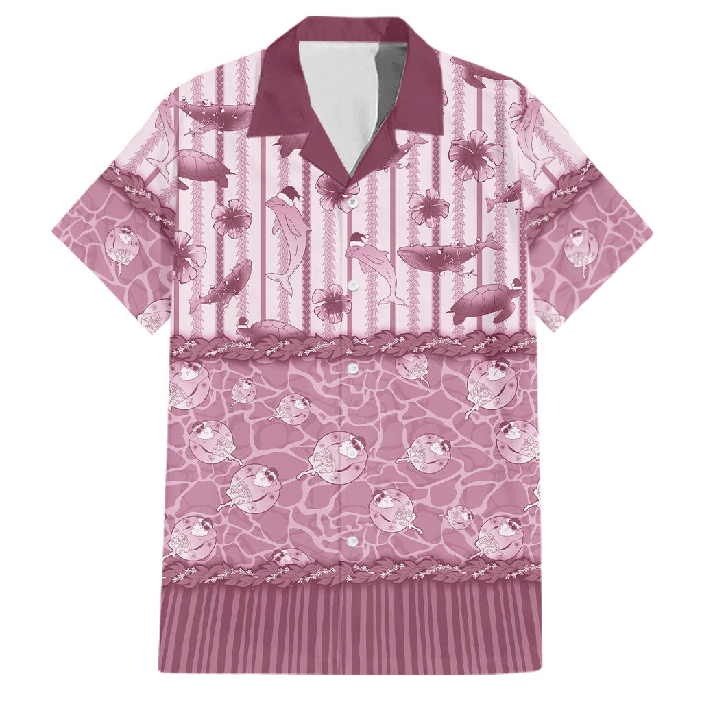 Hawaii Christmas In July Family Matching Off Shoulder Maxi Dress and Hawaiian Shirt Dusty Pink Mele Kalikimaka Sea Animals DT05 Dad's Shirt - Short Sleeve Pink - Polynesian Pride