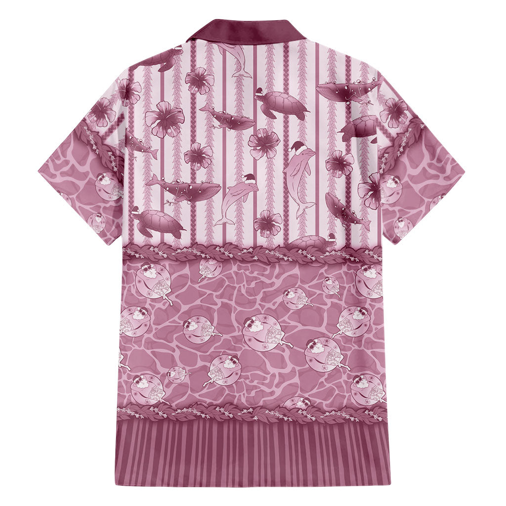 Hawaii Christmas In July Family Matching Off Shoulder Short Dress and Hawaiian Shirt Dusty Pink Mele Kalikimaka Sea Animals DT05 - Polynesian Pride