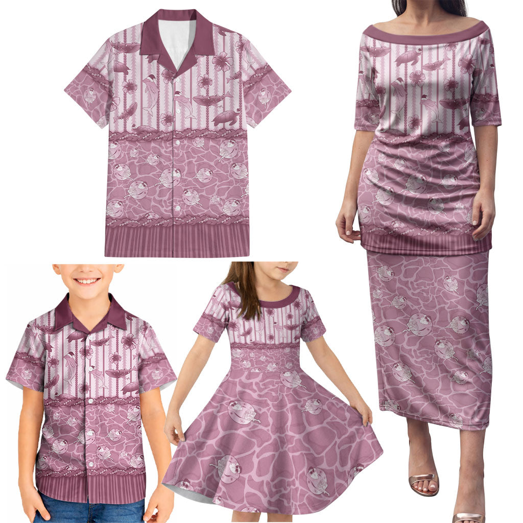 Hawaii Christmas In July Family Matching Puletasi and Hawaiian Shirt Dusty Pink Mele Kalikimaka Sea Animals DT05 - Polynesian Pride