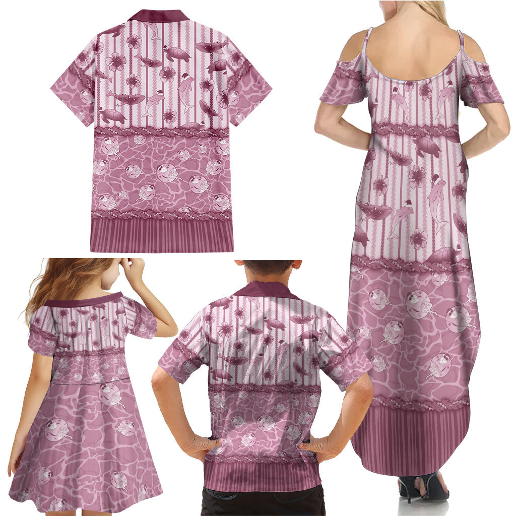 Hawaii Christmas In July Family Matching Summer Maxi Dress and Hawaiian Shirt Dusty Pink Mele Kalikimaka Sea Animals DT05 - Polynesian Pride