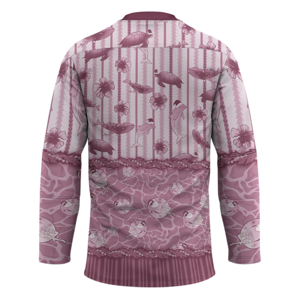 Hawaii Christmas In July Hockey Jersey Dusty Pink Mele Kalikimaka Sea Animals DT05 - Polynesian Pride