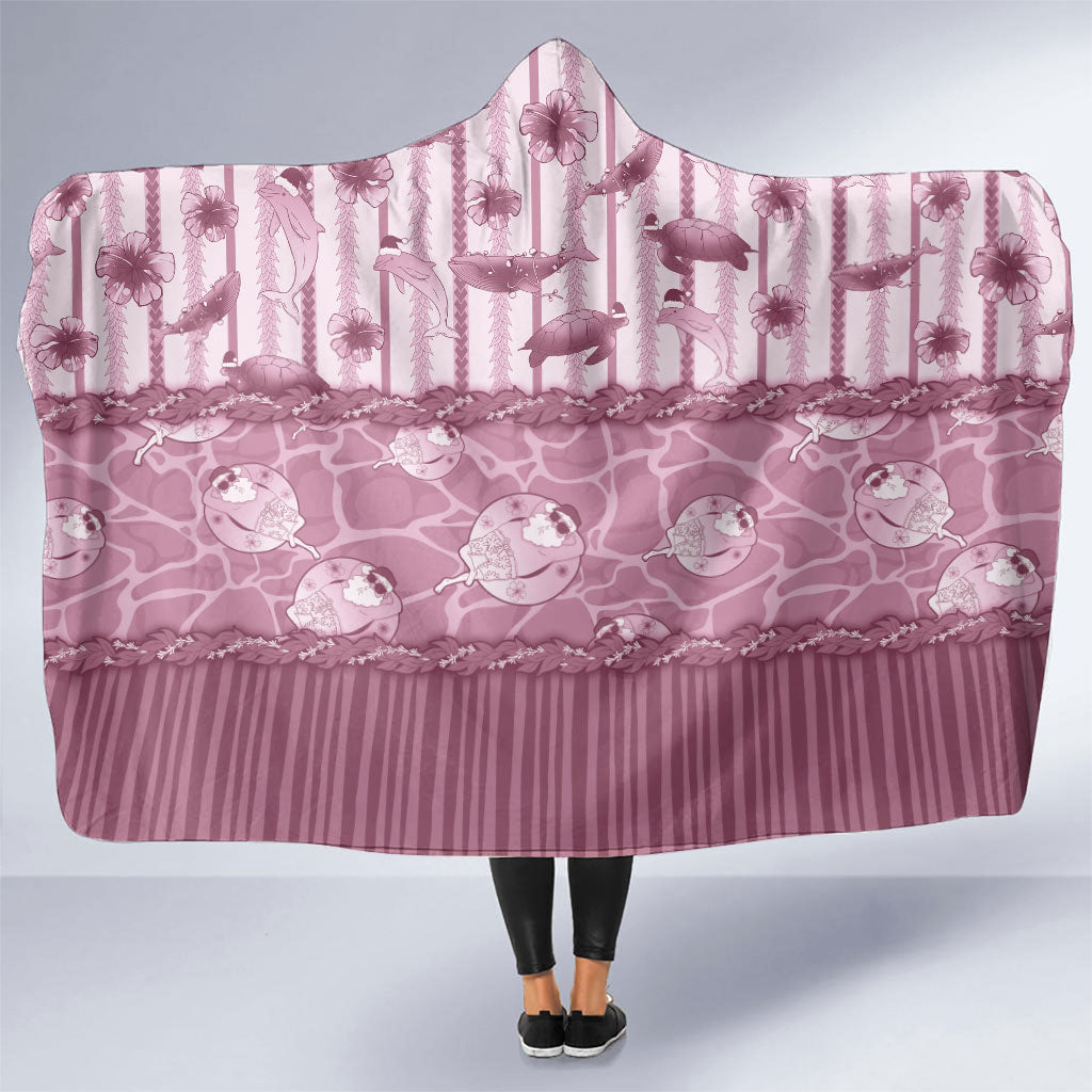 Hawaii Christmas In July Hooded Blanket Dusty Pink Mele Kalikimaka Sea Animals DT05 One Size Pink - Polynesian Pride