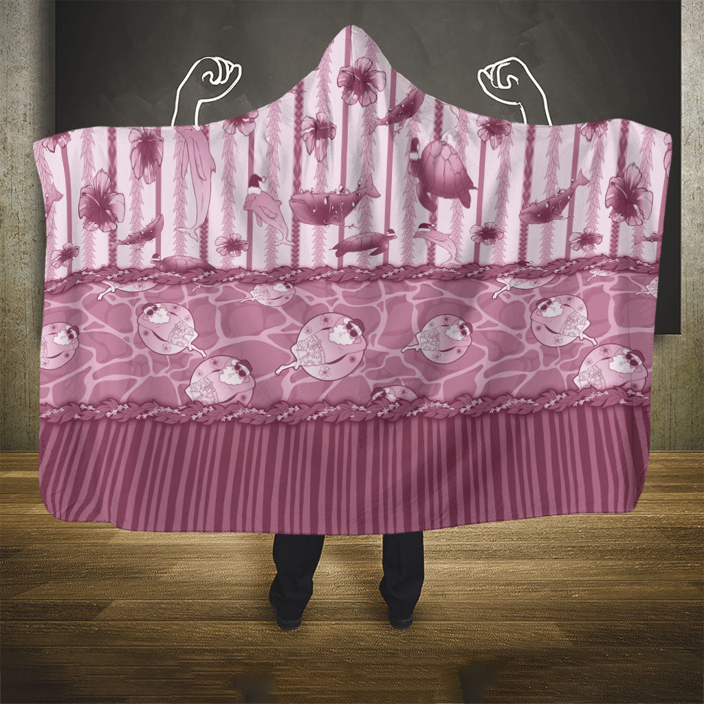 Hawaii Christmas In July Hooded Blanket Dusty Pink Mele Kalikimaka Sea Animals DT05 - Polynesian Pride