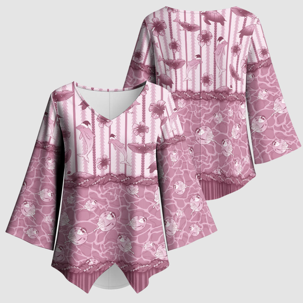 Hawaii Christmas In July Kimono Sleeve Blouse Dusty Pink Mele Kalikimaka Sea Animals DT05 - Polynesian Pride