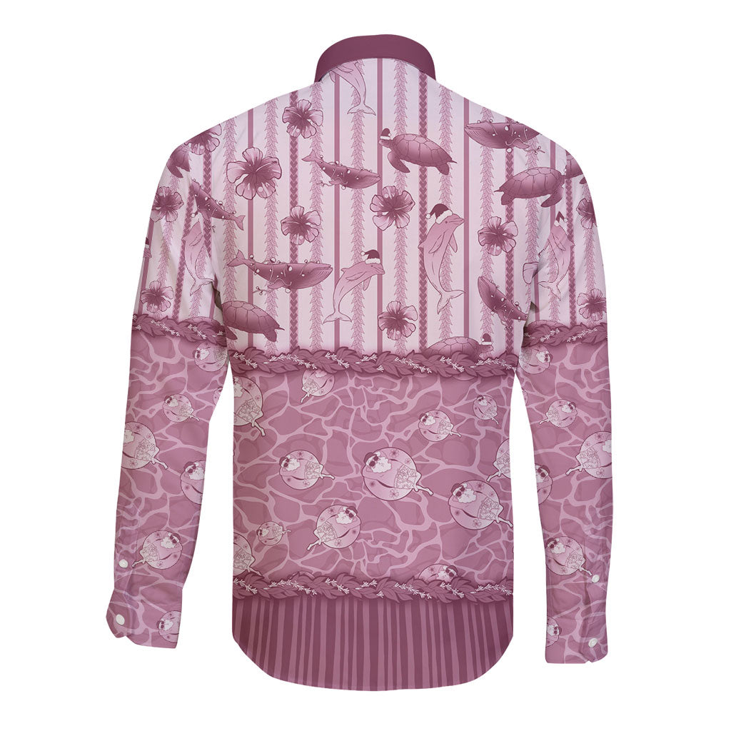 Hawaii Christmas In July Long Sleeve Button Shirt Dusty Pink Mele Kalikimaka Sea Animals DT05 - Polynesian Pride