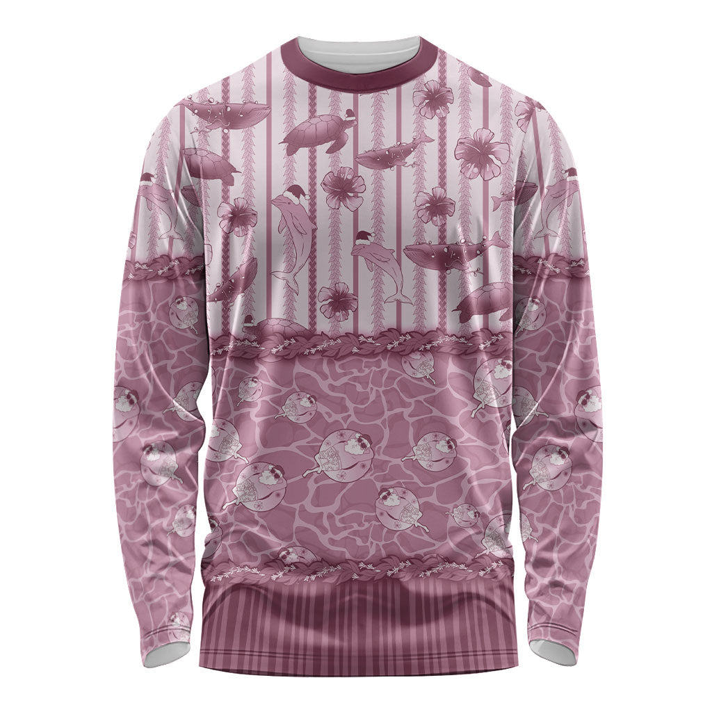 Hawaii Christmas In July Long Sleeve Shirt Dusty Pink Mele Kalikimaka Sea Animals DT05 Unisex Pink - Polynesian Pride
